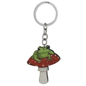 Wood Toad on A Toadstool Mushroom Keychain